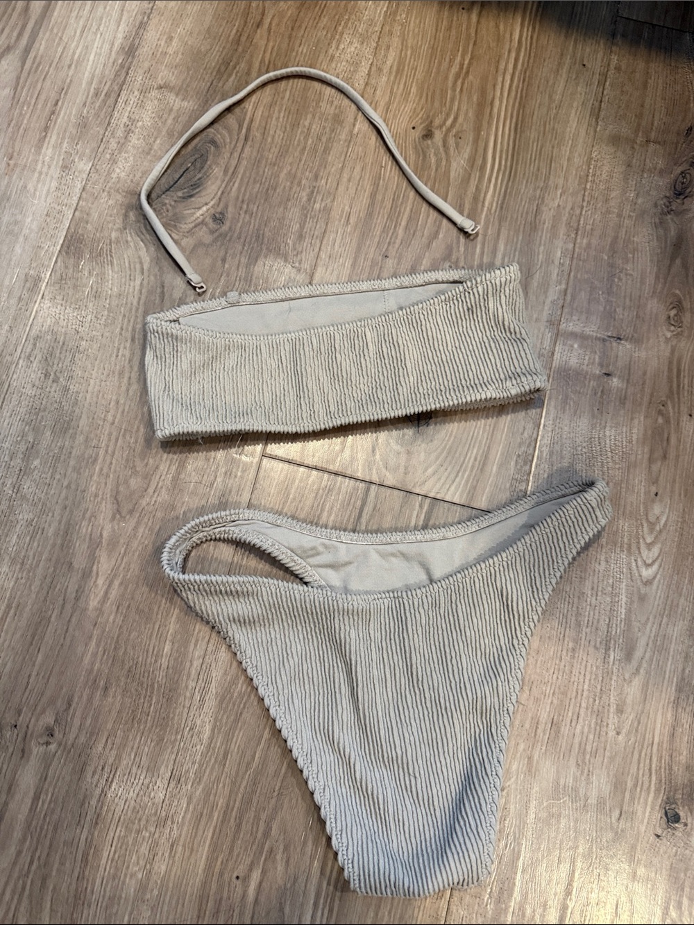 Light Beige Ribbed Bandeau Bikini Set - Picture 4 of 4